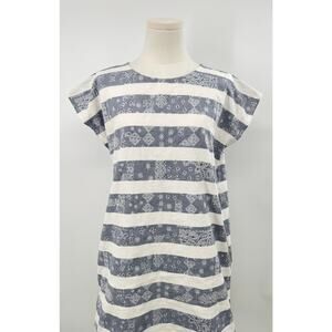 Nikki Chasin Navy White Stripe Shift Dress Cotton Bandana Jacquard Print Mini S
